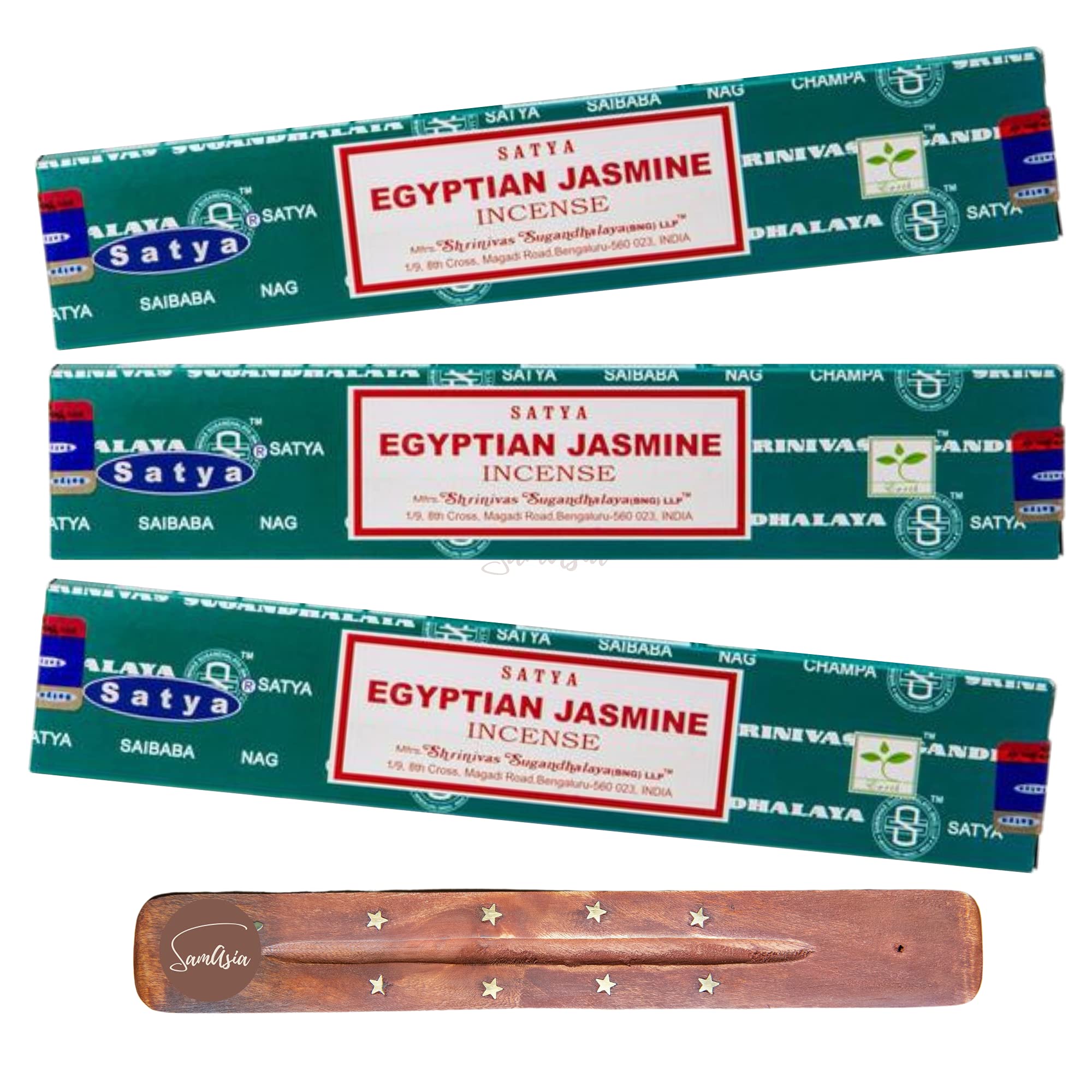 Samasia Satya Nag Champa Egyptian Jasmine Incense Sticks | X3 Pack | With Incense Holder | Used For Aromatherapy, Yoga, Meditation And Relaxation