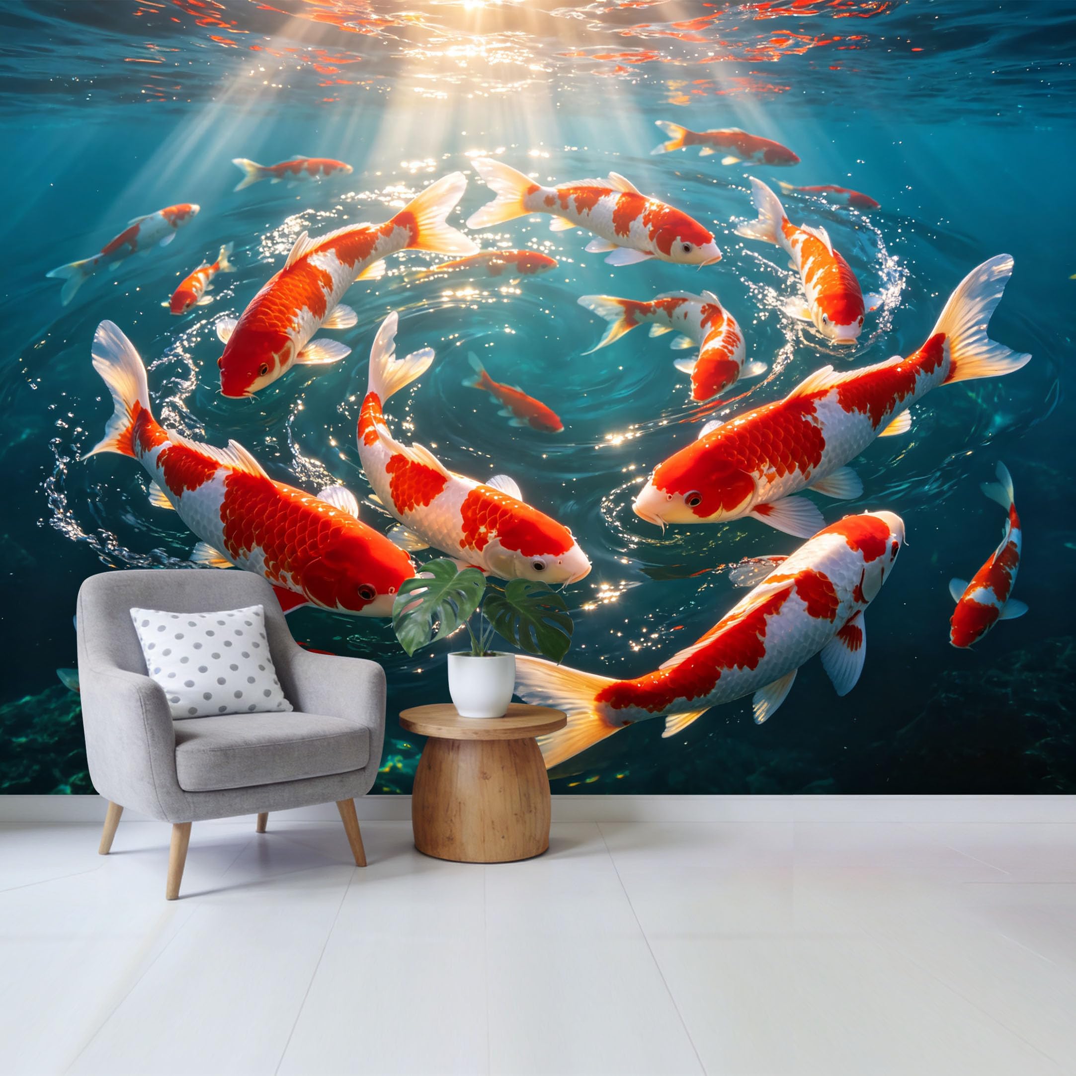 Custom Size Wall Mural Koi Fish Swimming Underwater Ocean Marine 3D Trompe L'Oeil SelfAdhesive Wall Fabric Removable Wallpaper for Home Office Decor