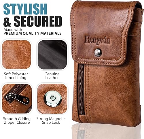 Miniatura 4 de Hengwin Funda de piel auténtica 2 en 1 compatible con iPhone 14 Pro Max iPhone 13 Pro Max, funda para teléfono celular con clip para cinturón +