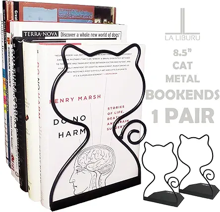 Premium Metal Cat Bookend Decorative Large Durable Dividers...