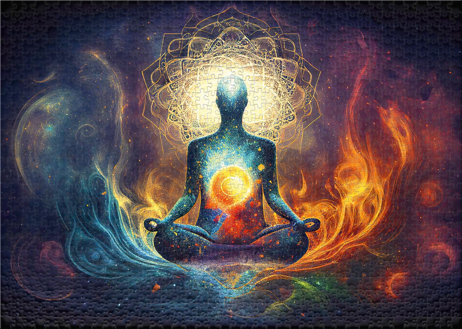Ulmer Puzzleschmiede - Puzzle de 2000 piezas "Soulenflug" - motivo de rompecabezas espiritual maravillosamente escenificado sobre el tema de yoga y meditación - para rompecabezas motivados