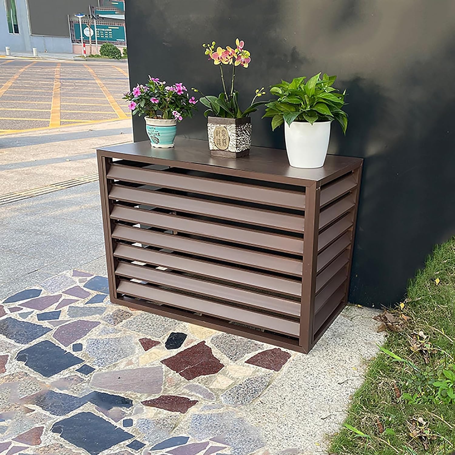 QYMYOZ Aluminum AC Cover Decorative Outdoor Privacy Fence Screen for Air Conditioning Units Protective HVAC Condenser Cover Stylish Grille & Trash Can Enclosure Flower Stand