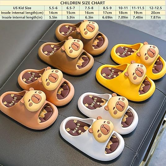 Chaussons Enfant Capybara - Pantoufles Douces Antidérapantes, Semelle Isolante, Taille 2 à 11 Ans