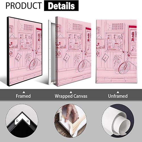 Miniatura 2 de Pósteres de lienzo de paisaje japonés de la ciudad de Kioto, arte de pared de calles rosas de Japón, arte de pared de los años 90 para sala de