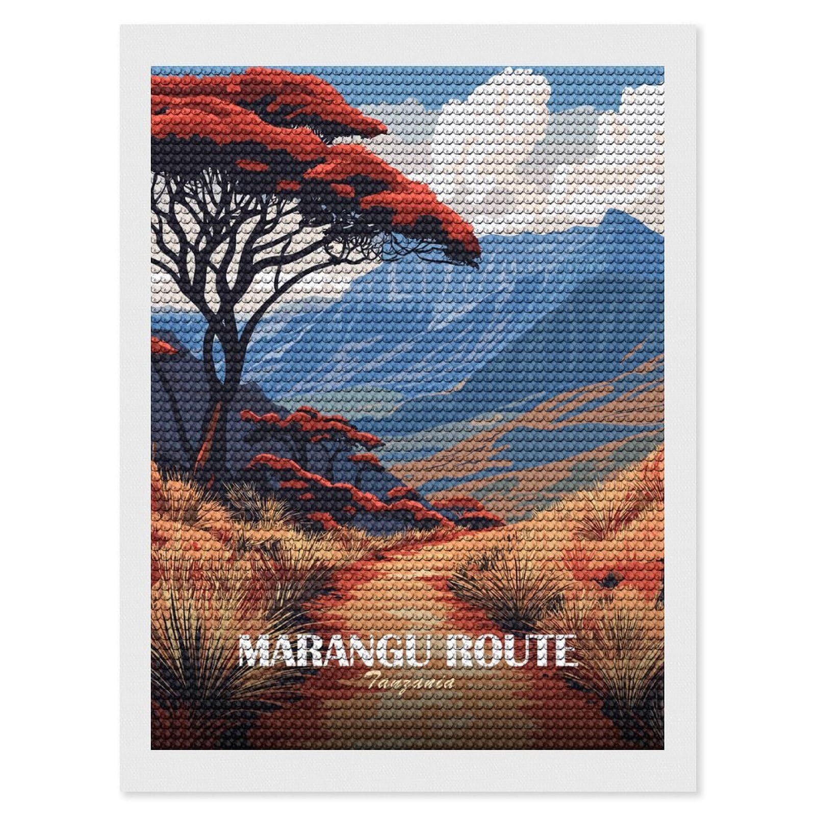 Junmoney Marangu Route Tanzania Landscape Illustration Crystal Diamond Art Kit 12"x16", Modern Decor, Boho Decor, Wall Art Gift, Decorative Artwork, Creative Hobby