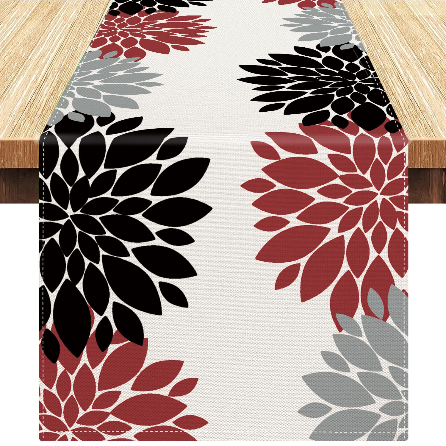 Camino de Mesa Rojo Camino de Mesa Moderno Negro Rojo Gris Verano Geométrico Dahlia Mantel Individual de Moda Mantel Decorativo de Lino Lavable para Comedor Fiesta Festivo Banquete 40 x 140 cm