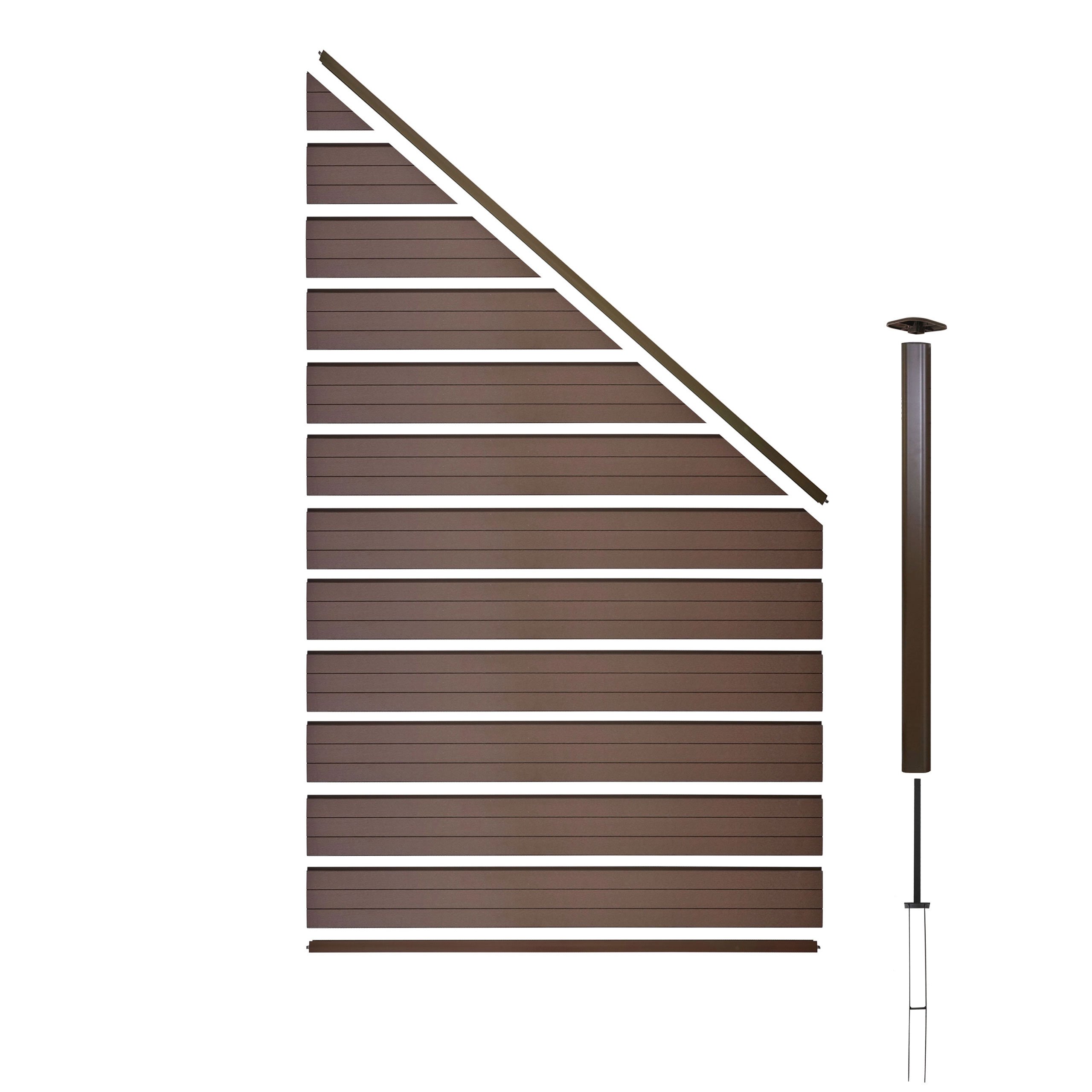 Mendler WPC-Sichtschutz Sarthe-AM Erweiterungselement schräg rechts - braun | Windschutz Zaun, Alu-Pfosten, 0,95m