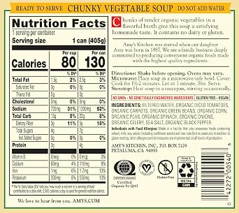 Amy's Soup, Vegan, Gluten Free, Organic Chunky Vegetable, Low Fat, 14.3 Ounce (Pack of 6)