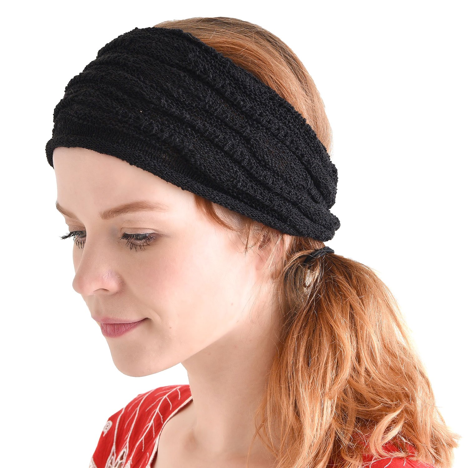 CHARM Mens Headband Lightweight Cotton - Womens Head Band Mesh Hair Accessory Unisex Wrap Black