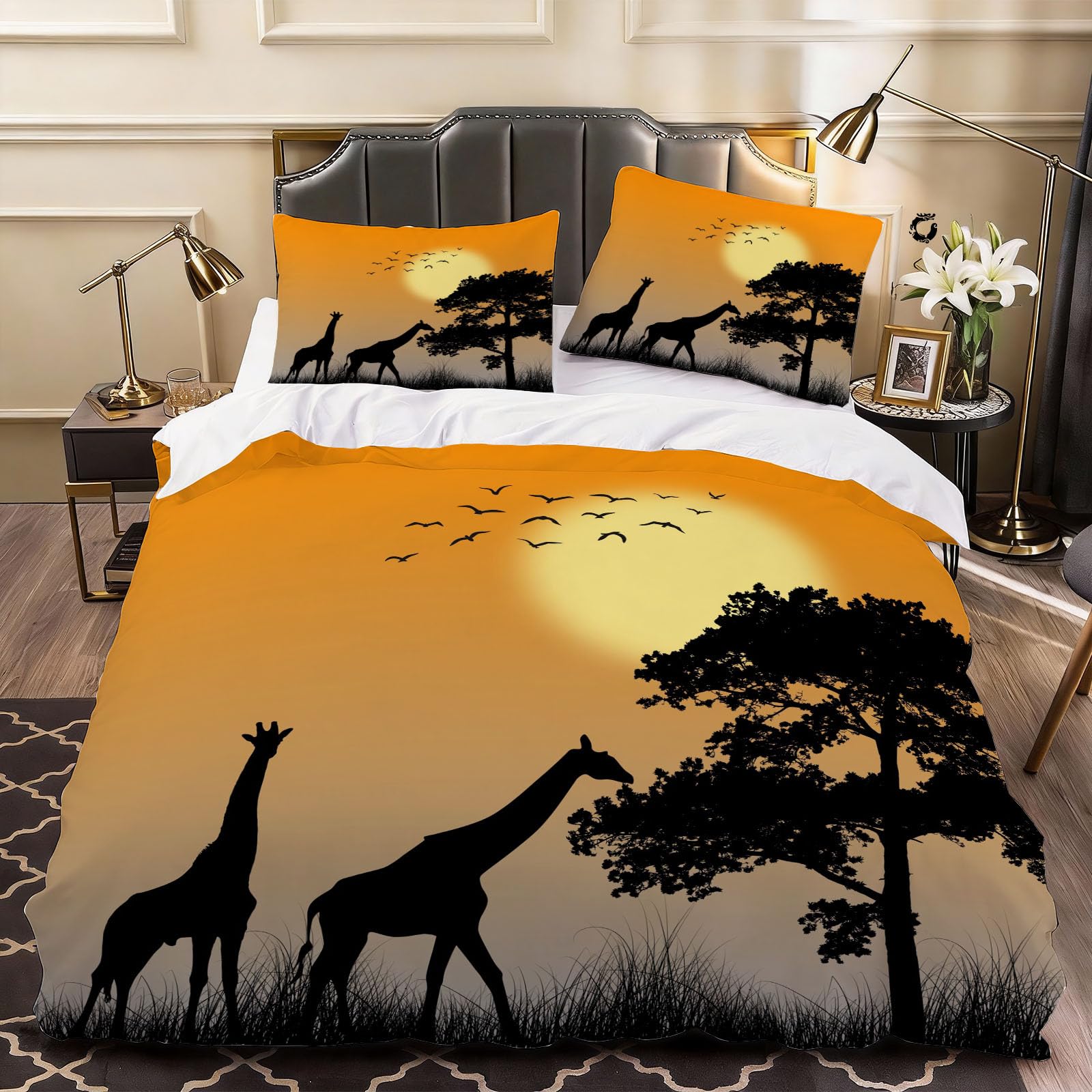 3D Giraffe Duvet Cover Savanna Animals Bedding Bed Set king Size, Soft Microfiber Comforter Cover Printed with Zipper Closure Quilt Coverr 230x220 cm and 2 Pillowcases