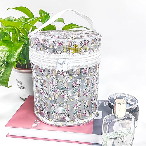 Miniatura 5 de TotePrint - Bolsa de maquillaje cilíndrica transparente con diseño de gato y animales, portátil, impermeable, con asa, ideal para mujeres y niñas