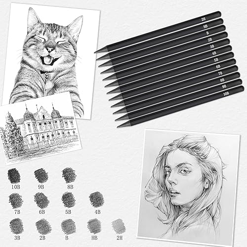 Miniatura 3 de EVNEED Juego de lápices sin madera, 12 piezas de grafito y carbón no maderero para dibujar, escribir, sombrear, color negro, juego de 12