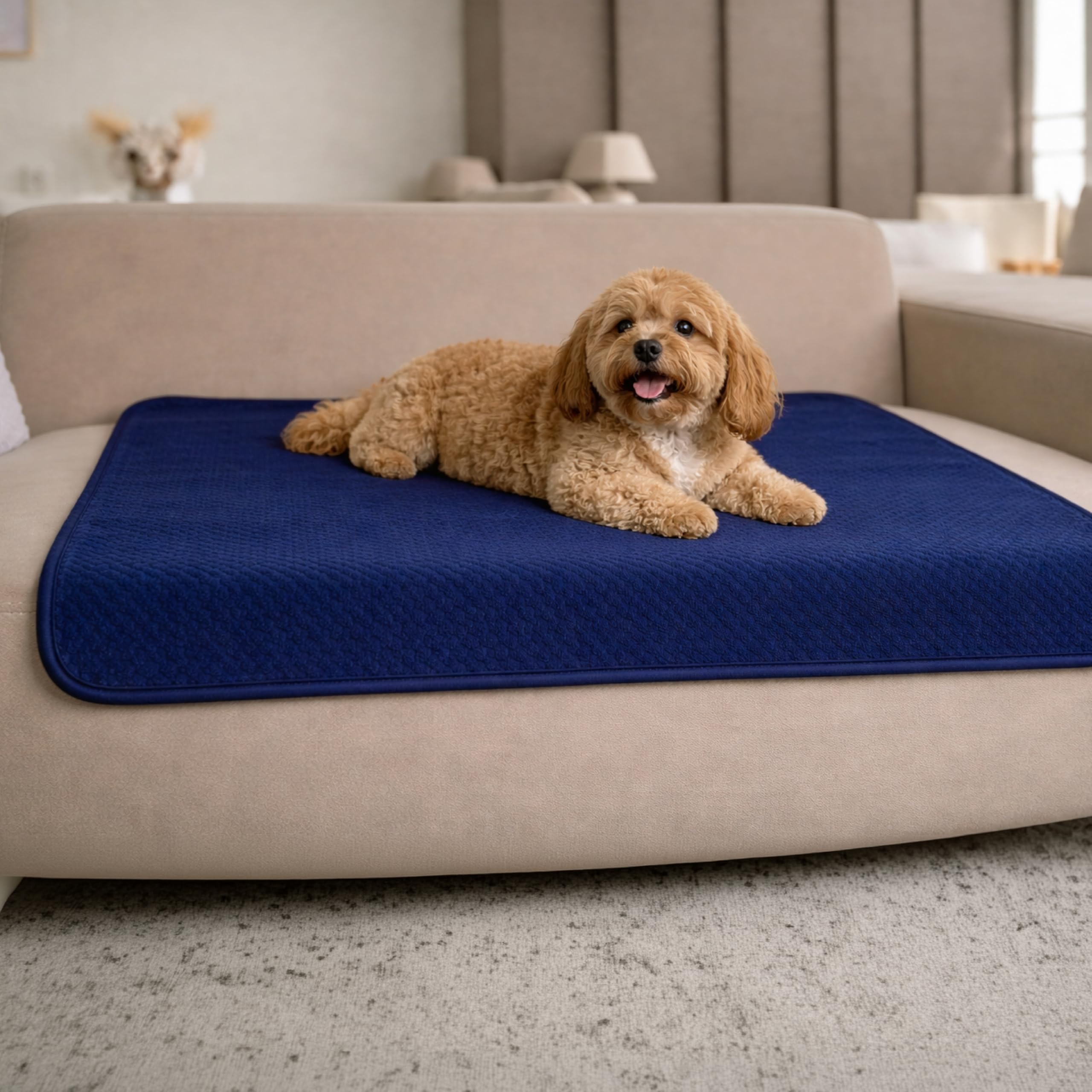 Dreamzie Hundedecke Wasserdicht Bett, Auto, Outdoor 80x100cm - Reversible und Maschinenwaschbar Hundedecke Sofa aus Sherpa Fleece - Marineblau