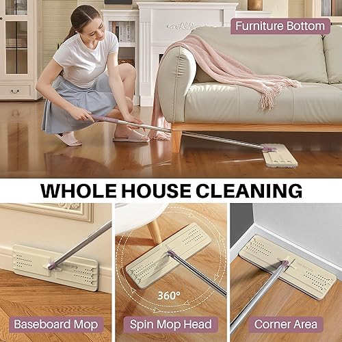 Miniatura 6 de JOYMOOP Trapeador plano, trapeadores de microfibra para limpieza de pisos y limpiador de paredes, trapeadores de 50 pulgadas con cabeza plana de 13