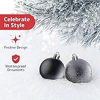 Vista 6 de PREXTEX Juego de 36 Adornos Navideños - Bolas Negras Irrompibles en 6 Estilos y 3 Tamaños con Bucles para Colgar - Elegantes Decoraciones para Árbol