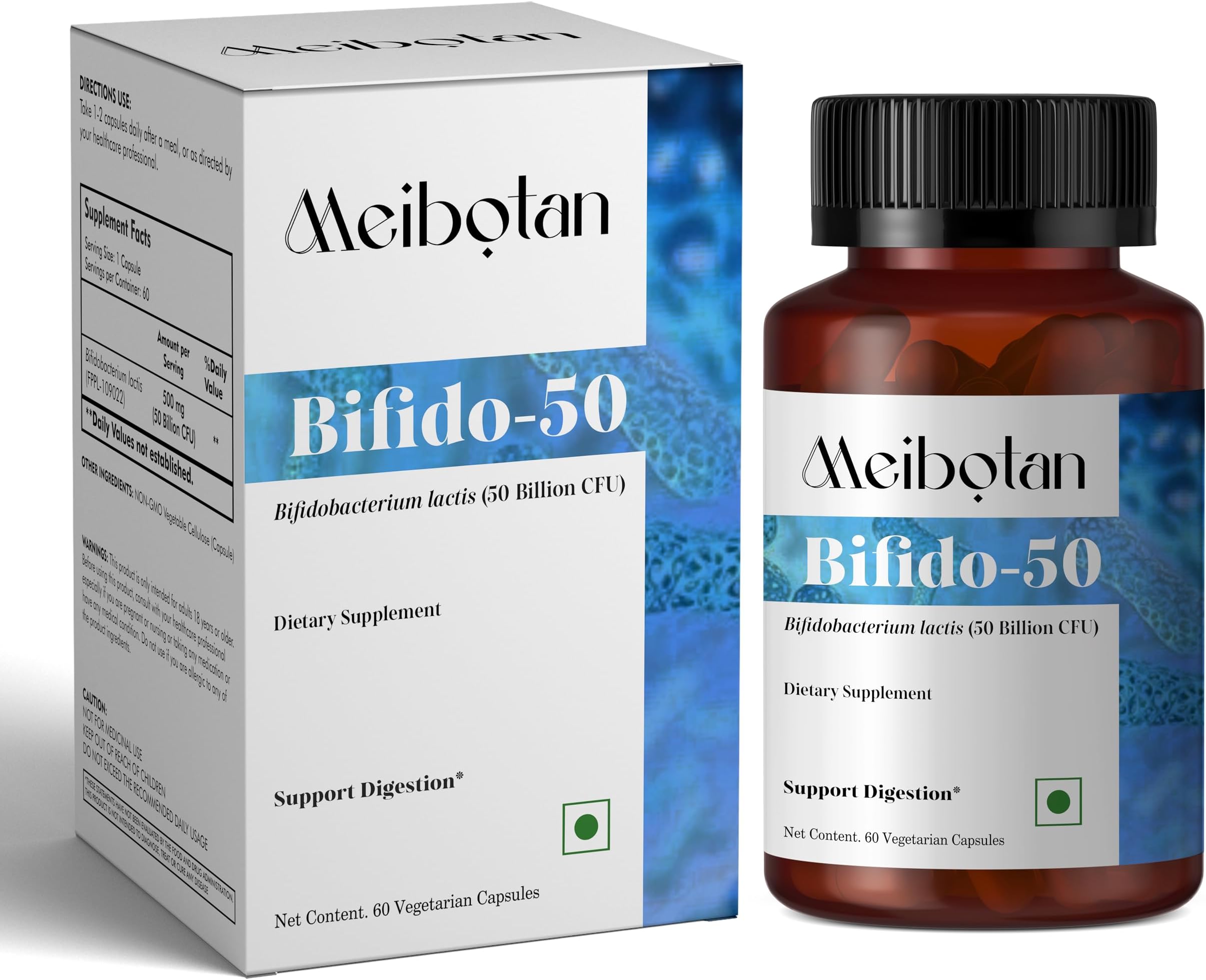 Probiotics Bifidobacterium Lactis 50 Billion CFU For Men & Women | Increases Immunity, Microcrystalline cellulose, Control Body Weight, Digestion support - 60 Veg Capsules.