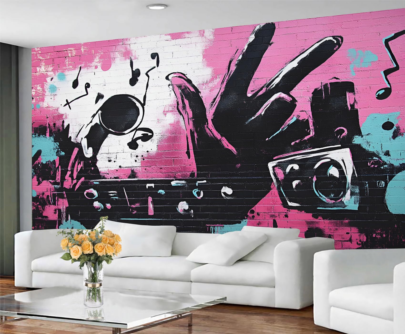 GIVLWF Music Wallpaper Hip Hop Pop Mural Wallpaper Street Graffiti Bedroom Wall Paper for Living Room Non Self Adhesive Wall Murals & Home Decor