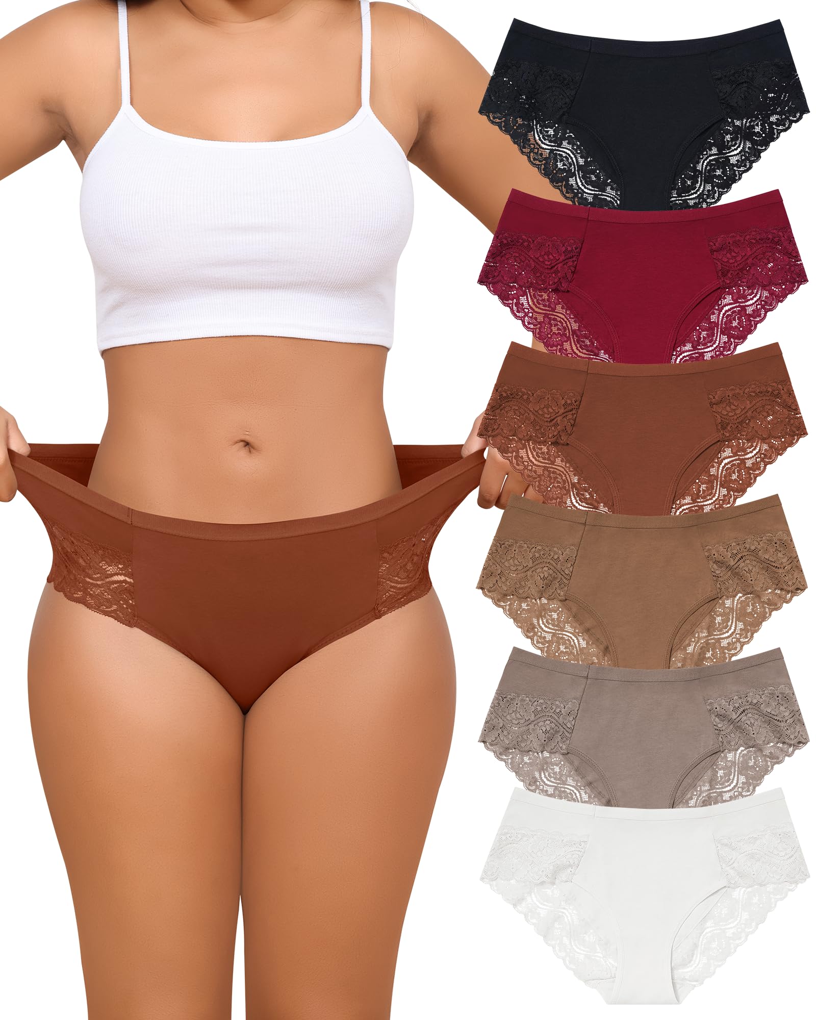 LEVAO Cotton Underwear for Women Lace Cheeky Bikini Panties Stretch Ladies Soft Hipster Briefs 6 Pack S-XXL: (6 Pack)black D XX-Large