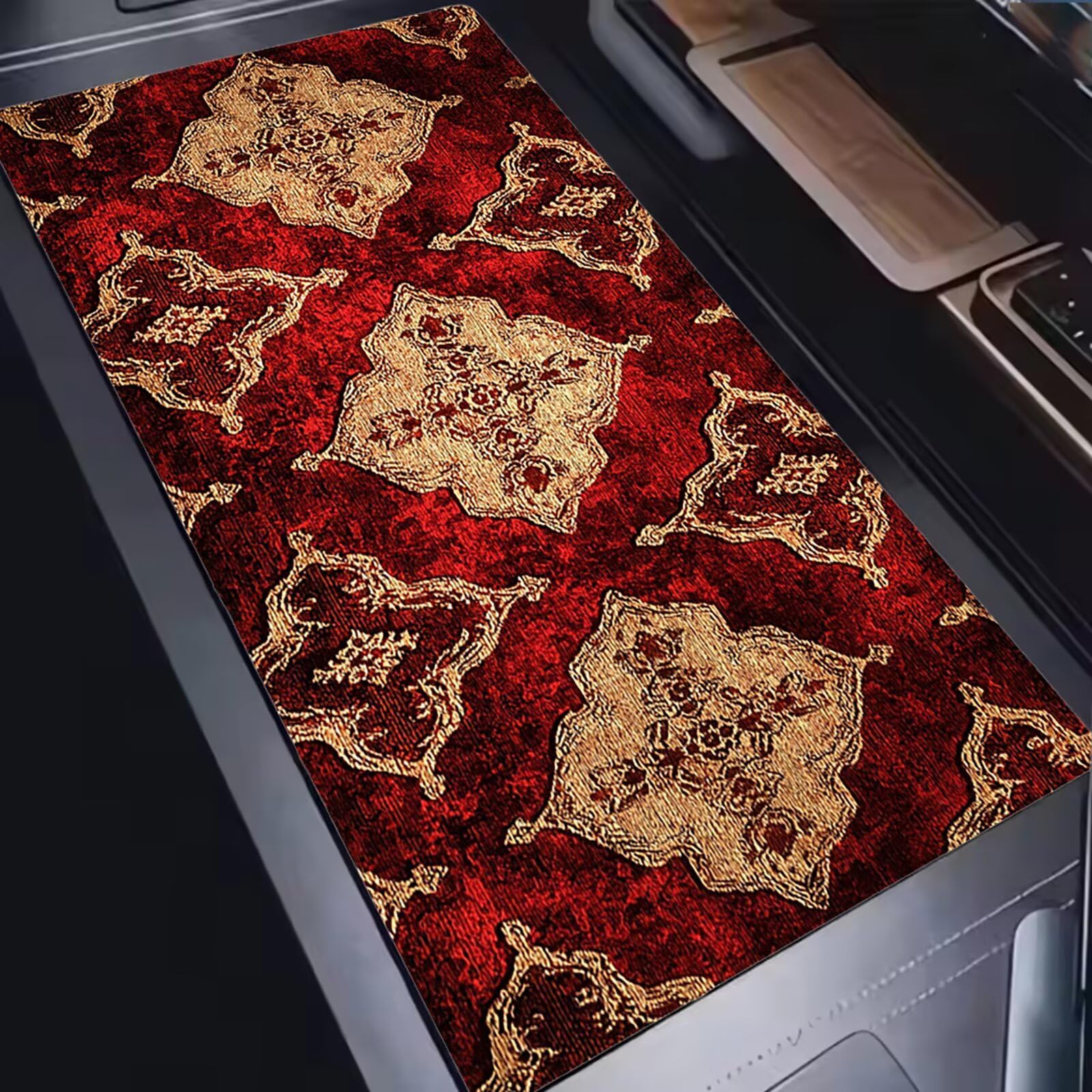Tapis de Souris XXL 1500x800mm Desk Mat, Large Tapis de Bureau Multifonctionnel et Etendu, Protection Bureau avec Base Anti-Dérapage, pour Tous Types de Souris Maison Gaming - Bohème Rouge C0P-670
