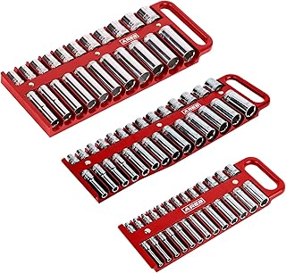 ARES 60161-3-Piece Red Magnetic Socket Holder Set - 1/4-Inch, 3/8-Inch, and 1/2-Inch Socket Holders – Holds Standard and Deep Sockets - Securely Holds 76 Sockets in Place - Organize Your Tool Box