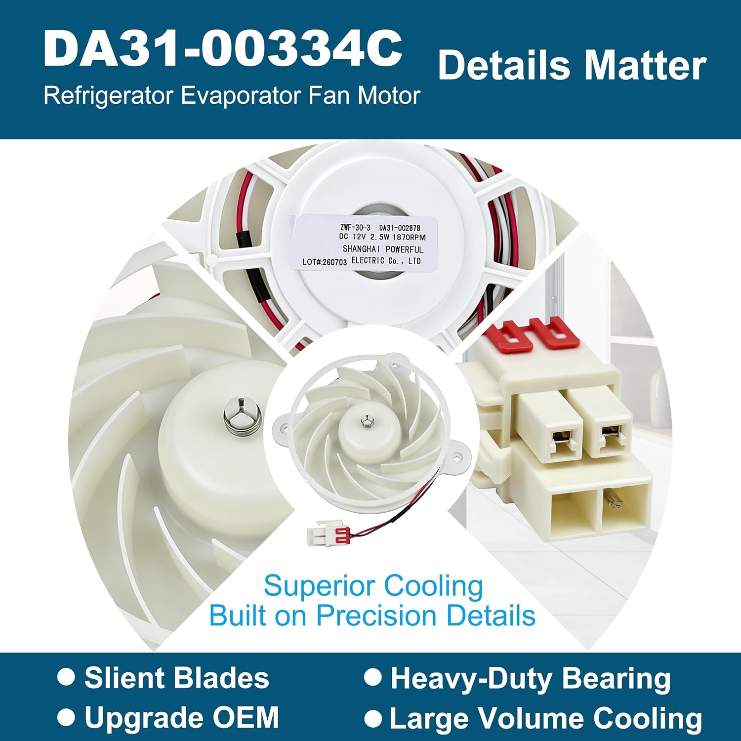 Upgraded DA31-00334C DA31-00287B Evaporator Fan Motor for Samsung Fridge