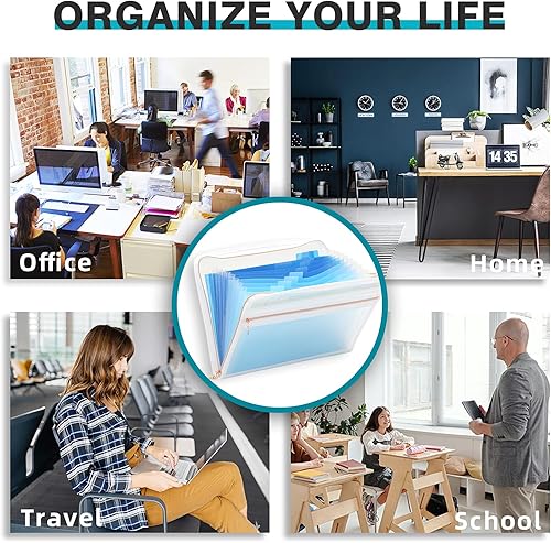 Miniatura 7 de Organizador de carpetas de archivos expandible de 13 bolsillos, carpeta organizadora de archivos de acordeón, 12 bolsillos, carpetas de archivo