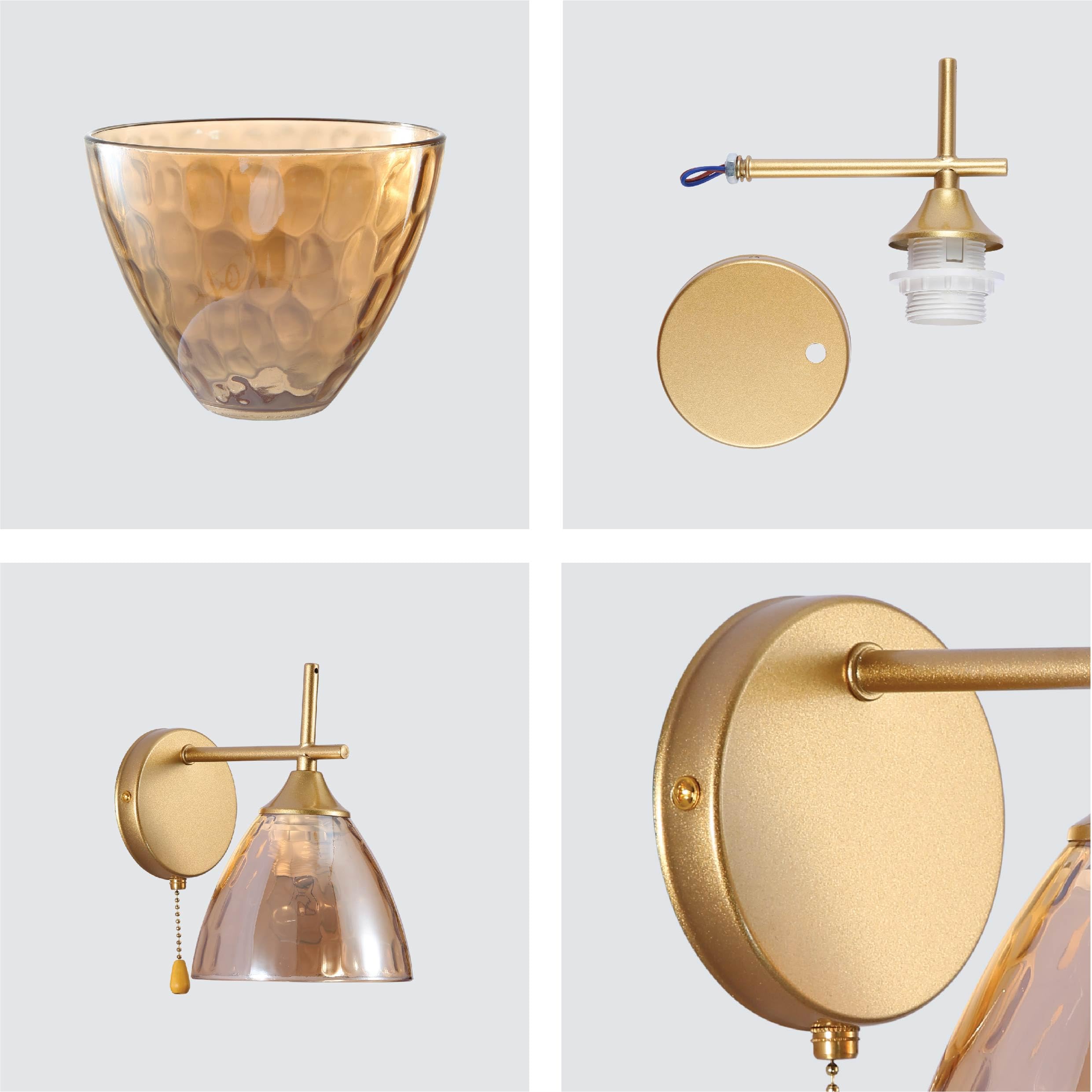 TEKLED myHome Modern Cone Glass Wall Light, Gold - Amber - Image 4