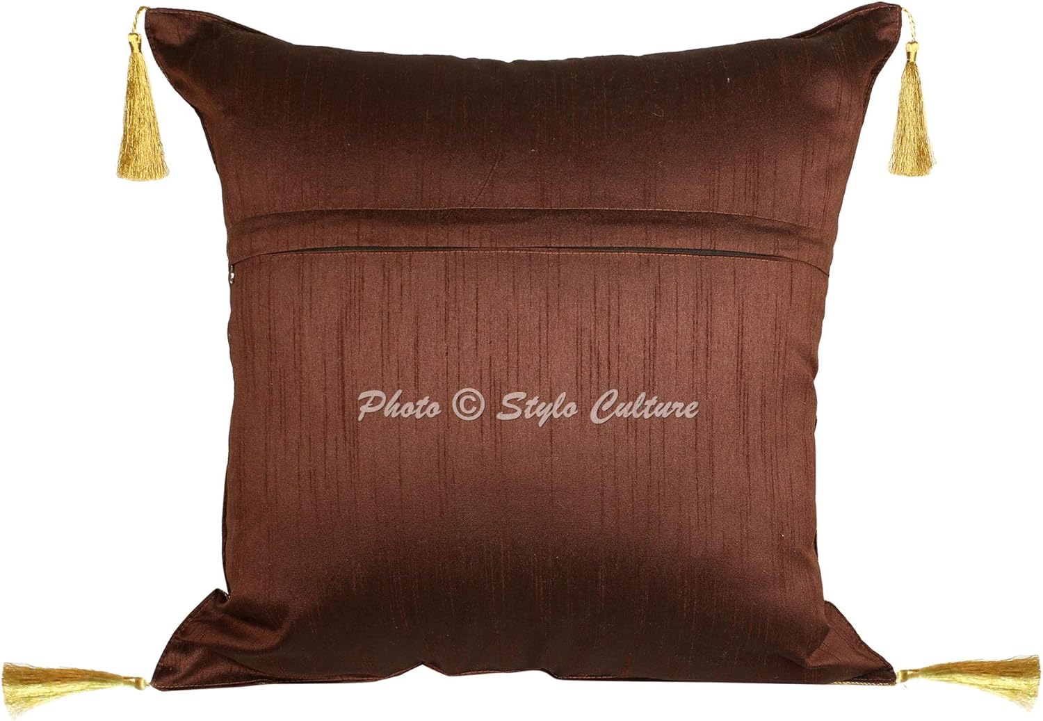 Ethnic Decorative Couch Sofa Toss Throw Pillow Cases 45x45 cm Brocade Hallway Decor Coffee Brown Peacock Jacquard Tassels Square Zippered Bohemian 18x18 Inch Cushion Covers - 2 Pcs