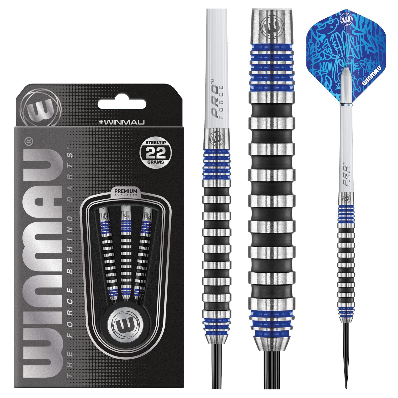 WINMAU Advance 500 Series Tungsten Blue 24 Gram Steeltip Darts Set including Flights and Shafts (Stems) - Image 3