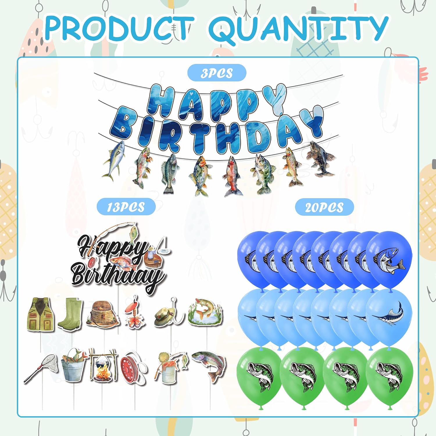 Fishing Birthday Party Decorations Include Fish Happy Birthday Banners Cake Cupcake Toppers Balloons Gone Fishing Theme Party Supplies