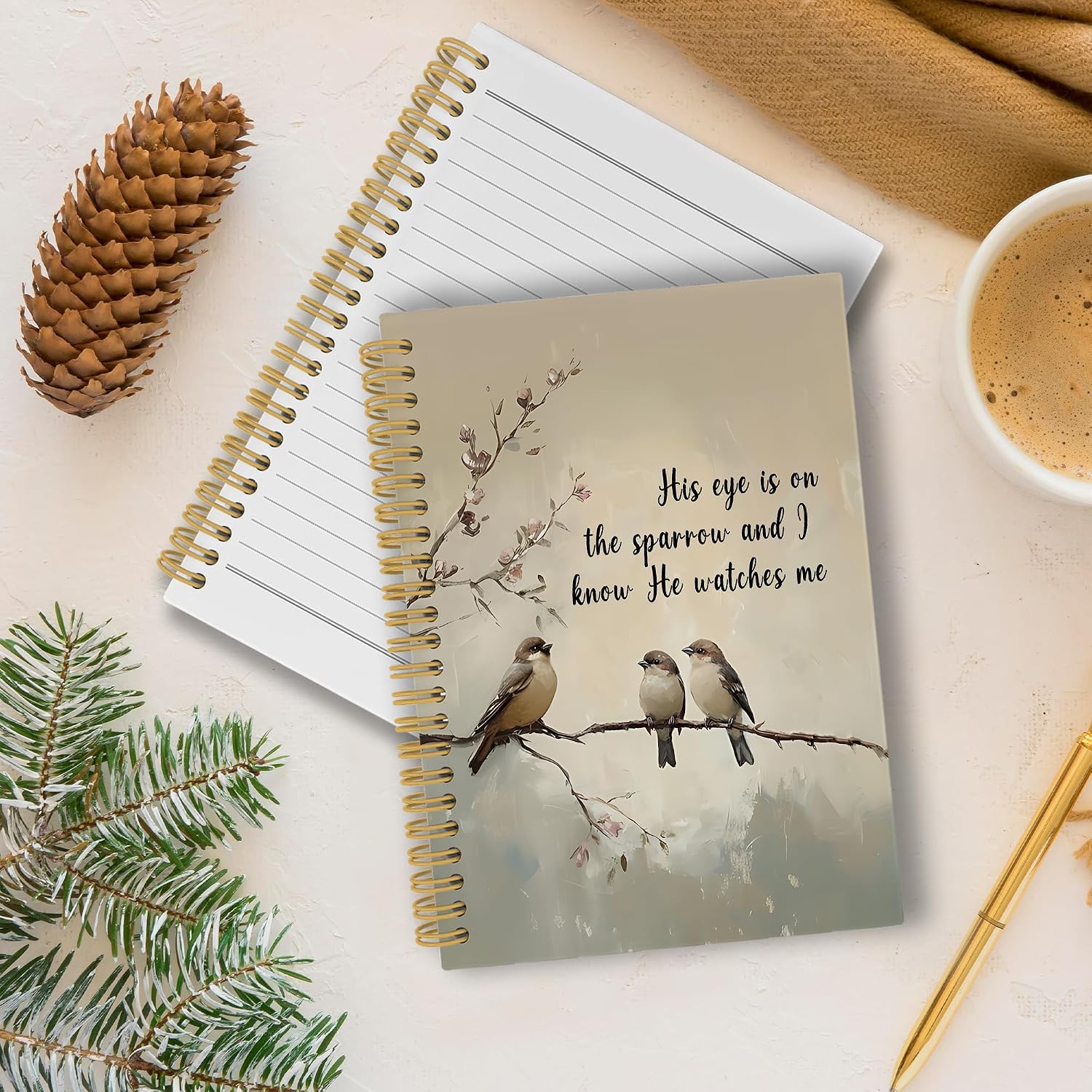 Christian Vintage Birds Journal Notebook, Religious Bible Verse Notebooks College Ruled for Work School, Gifts for Women, Office Supplies, Hardcover Spiral Notebook 5.5"x8.3" image 2