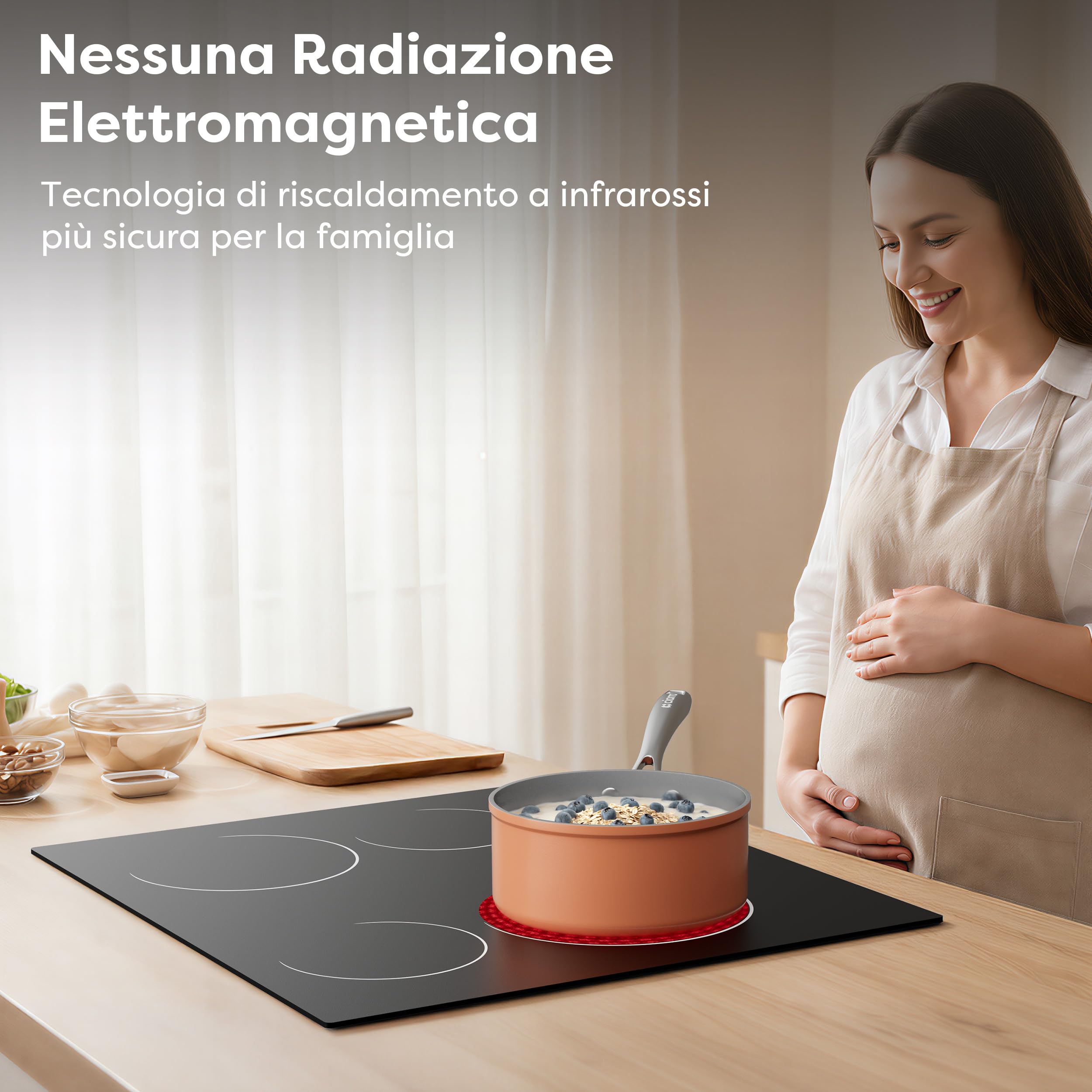 CDV Piano Cottura Vetroceramica 4 Fuochi 6400 W Doppia Zona | Piano 60 cm da Incasso con Doppia Zona, 9 Livelli, Timer 99 Min, Blocco Bambini e Spegnimento Automatico