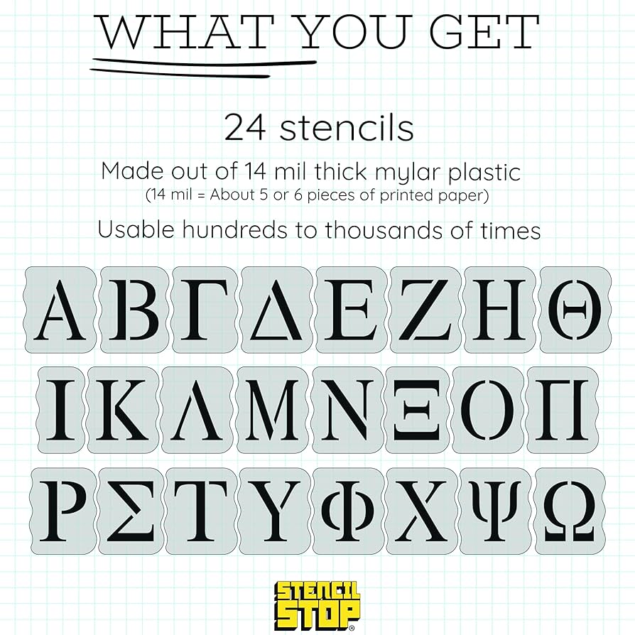 stencil-stop-greek-letter-stencil-kit-for-painting-tracing-14-mil-mylar-plastic-4-inch-tall-letters-arts-crafts-sewing-amazon-com for Free Printable Greek Letter Stencils Stencil Stop Greek Letter Stencil Kit for Painting & Tracing, 14 Mil Mylar Plastic, 4 Inch Tall Letters : Arts, Crafts & Sewing - Amazon.com for Free Printable Greek Letter Stencils