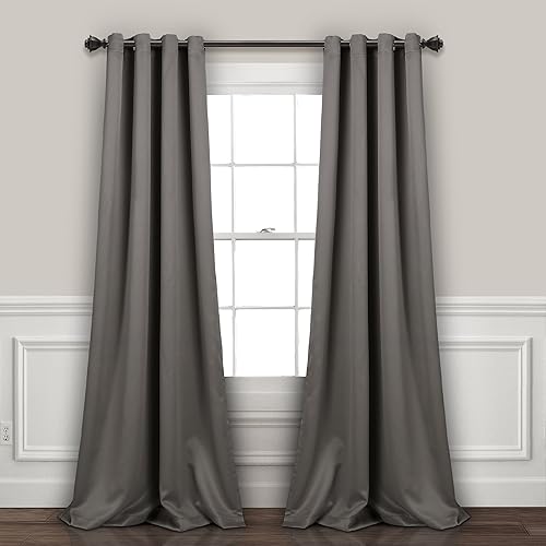 Lush Decor Insulated Grommet Blackout Window Curtain Panels, Pair, 52" W x 108" L, Dark Gray - Classic Modern Design - Chic Window Decor - Long Curtains For Living Room, Bedroom, Or Dining Room