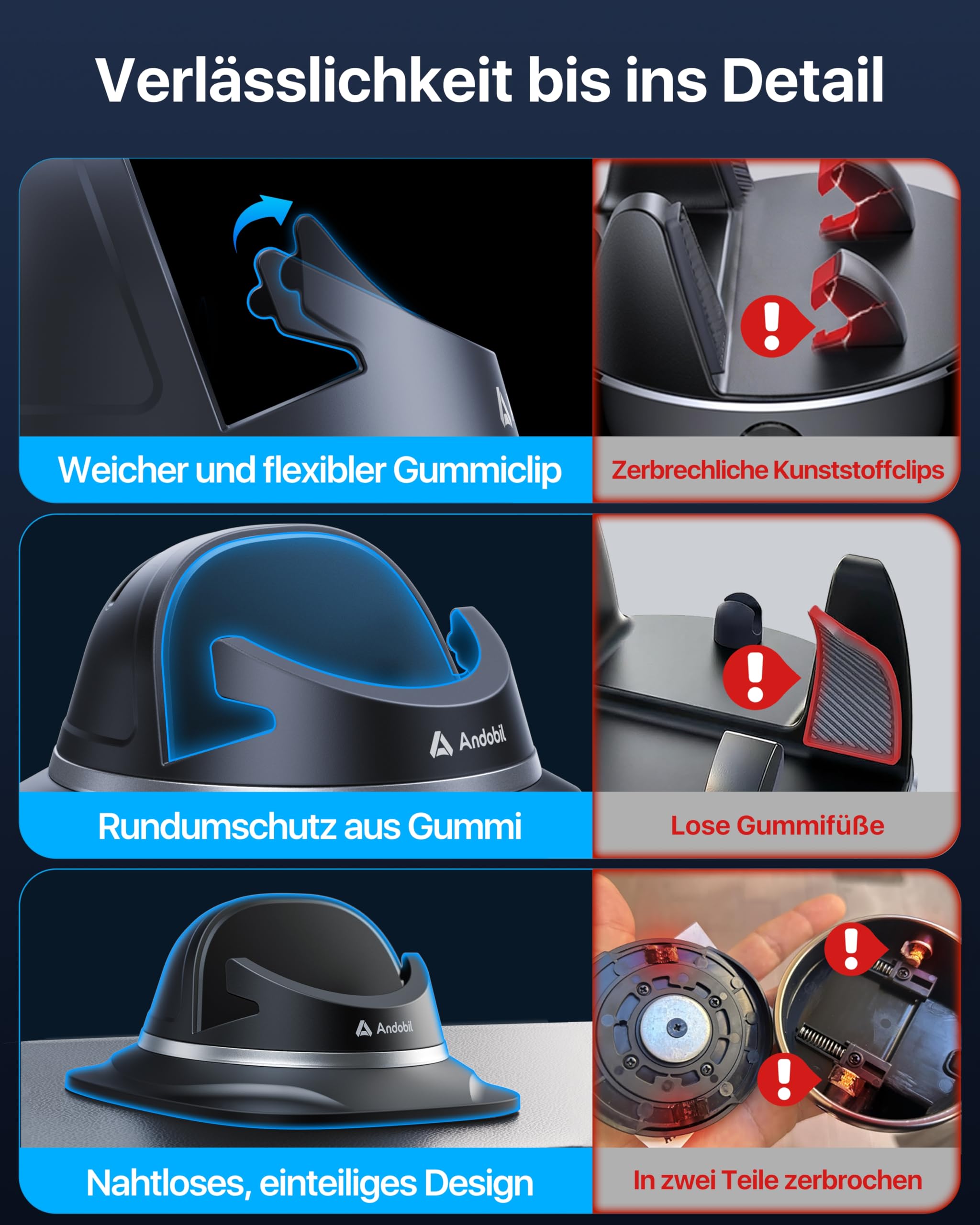 andobil 2026 Upgrade Handyhalterung Auto Armaturenbrett [1-Sekunden-Platzierung & Extreme Stabilität]-360°Drehbar Handy Halterung Auto saugnapf für iPhone 17/16/15/14/13 Pro Max Samsung S25 Ultra S24