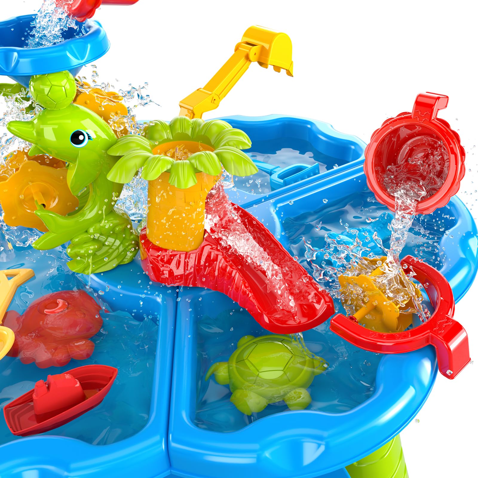 Mesa De Agua Y Arena 2 Niveles De DeAO – Con Accesorios, Ruedas Y Cascadas, Para Jardín O Patio
