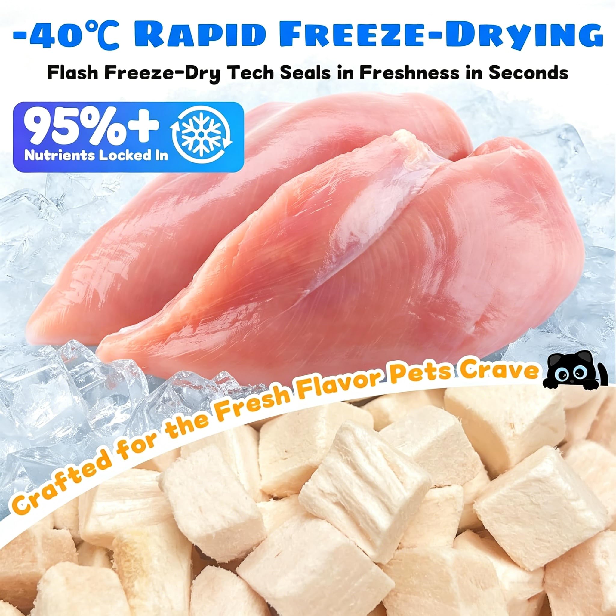 Gefriergetrocknete Hühnerleckerlis für Katzen & Hunde, proteinreich fettarm, Reine Hühnerwürfel aus Einer Zutat, ideal zur Gewichtskontrolle & Training, Haustierergänzung, Freeze Dried Chicken Treats