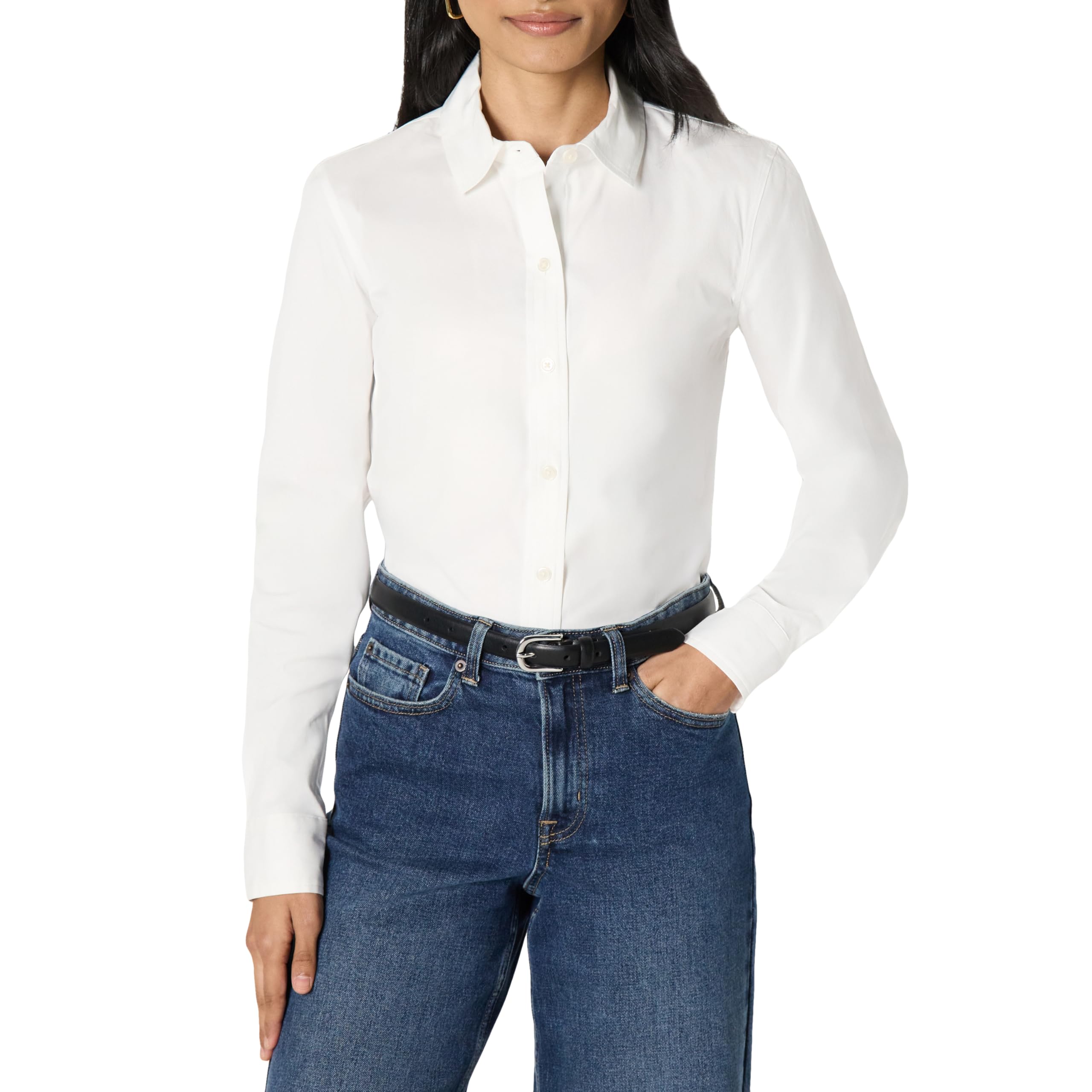 Amazon Essentials Womens Slim-Fit Stretch Poplin Button-Up Dress Shirt