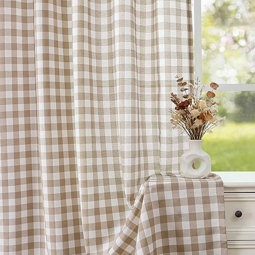 Vista 10 de WUBODTI - Cortinas navideñas rojas a cuadros búfalo, 63 pulgadas de largo, 2 paneles, cortinas cortas de cuadros rojo y negro estilo country, Rojo