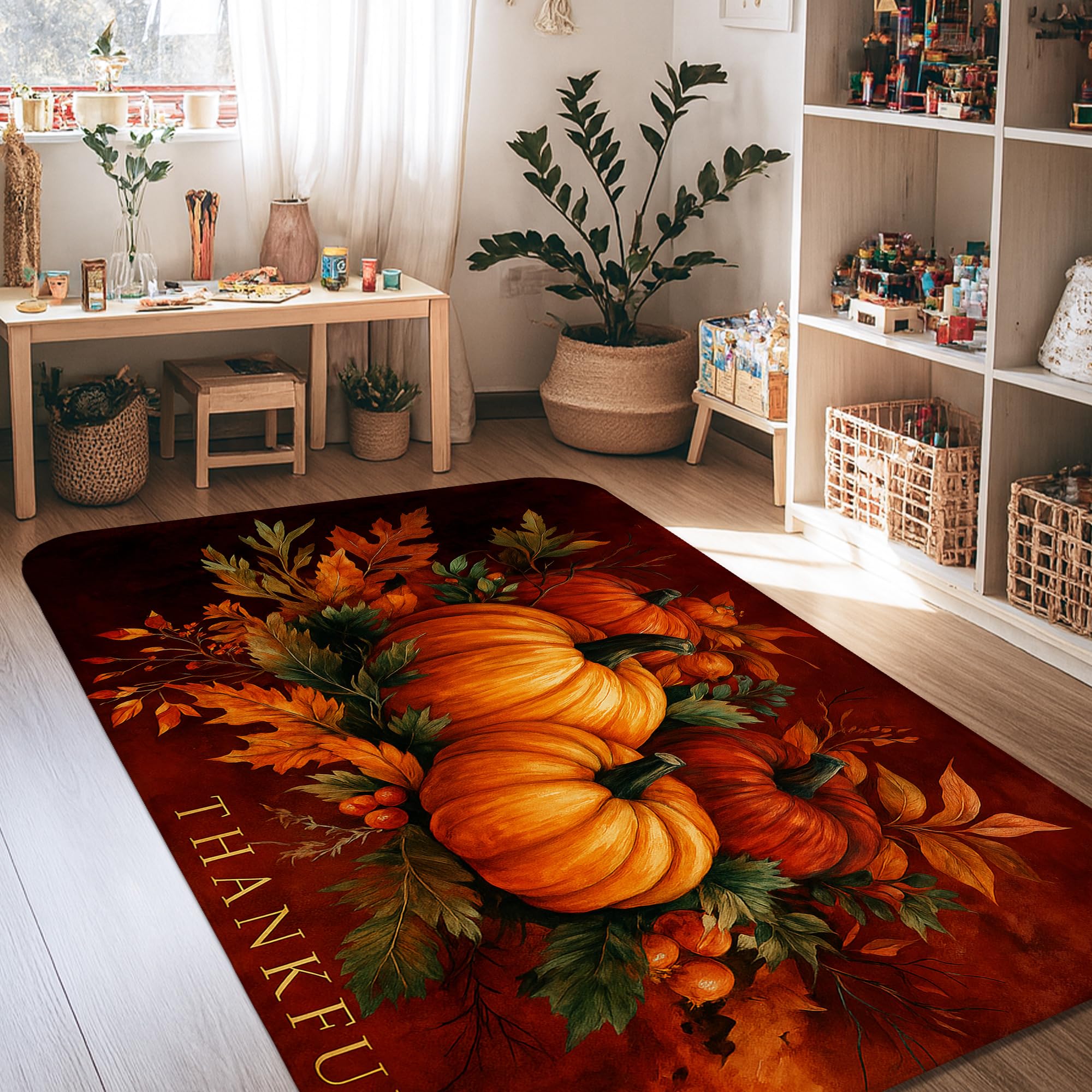 Tapis de citrouille automne 1,2x1,8m pour réchauffer le sol du salon