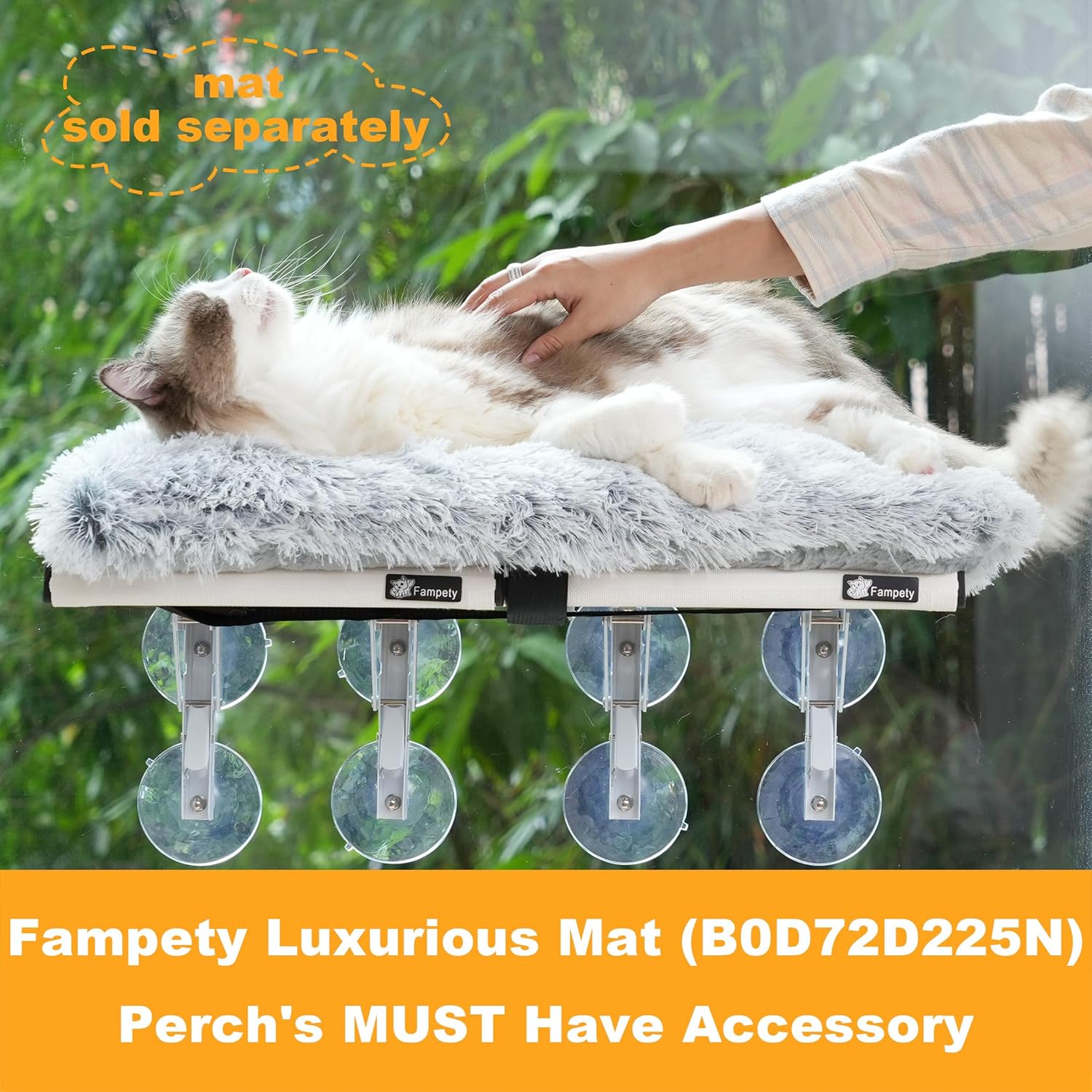 24"XL Cat Window Perch=12" Duo Pac Step=2 Mini Stand for Narrow Space,Vertical Gym Set,8+8 Suction Cup,Hold Up 80LB,Foldable Cordless Underneath Support,Textilene Seat Bed,Easy Clean&Dry-White