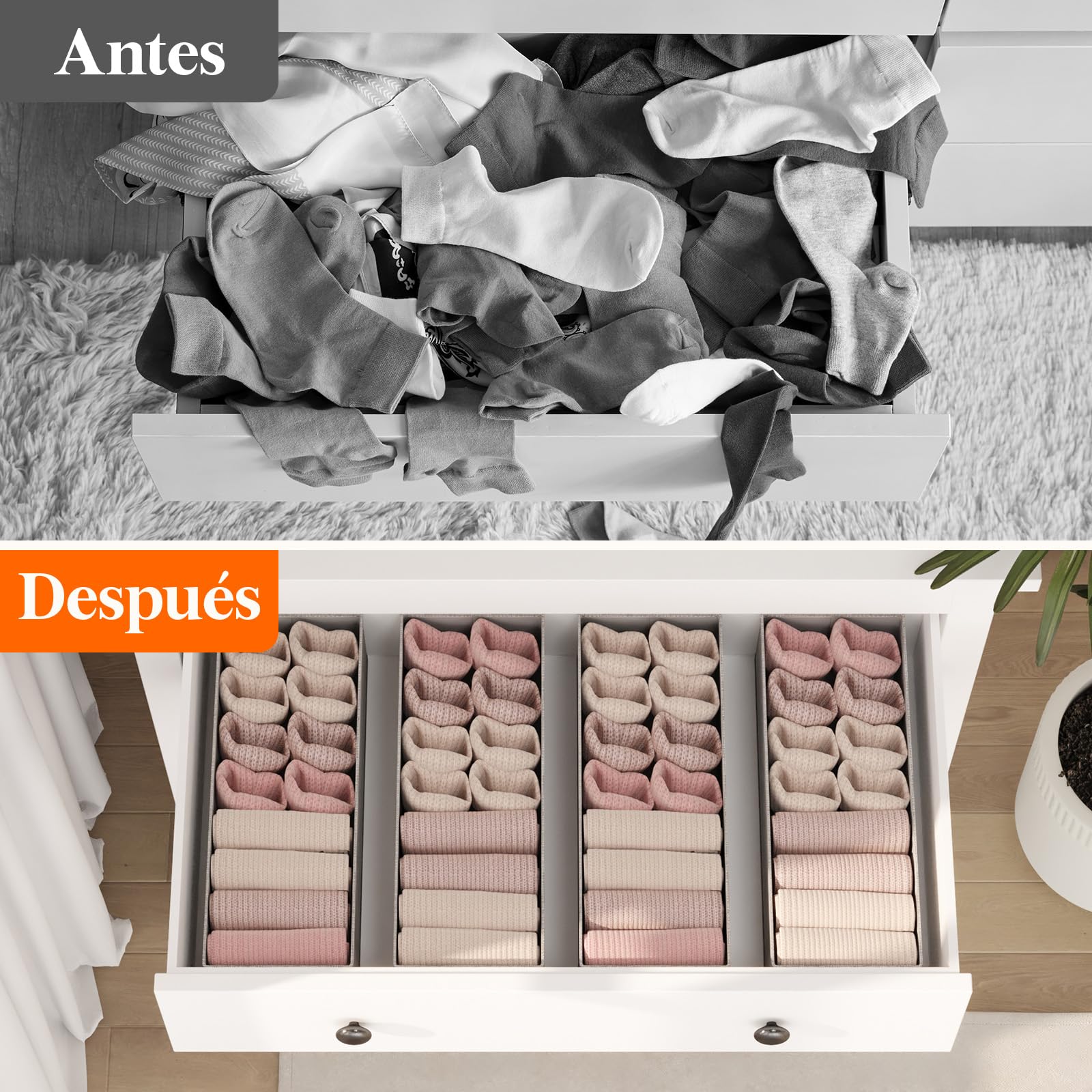 Lifewit Juego de 16 organizadores dobles Hemnes para cómoda con base estable, organizador de armario, cajones, sistema de organización para cambiar pañales, ropa infantil, camisetas, ropa interior