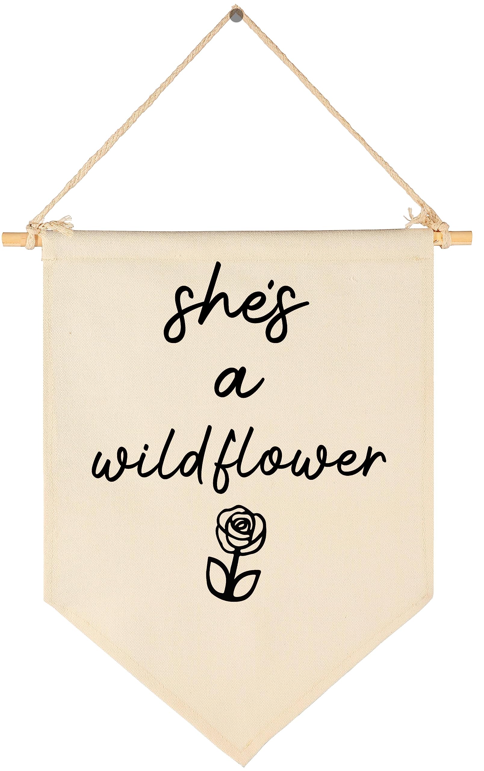 Flower Art-Flag Sign Gift for Baby Newborn Girls Kids-Banner Pennant Wall Decor Present for Nursery Bedroom Playroom -Baby Present Shower-New Home Birthday Christmas Gift-She’s a Wildflower