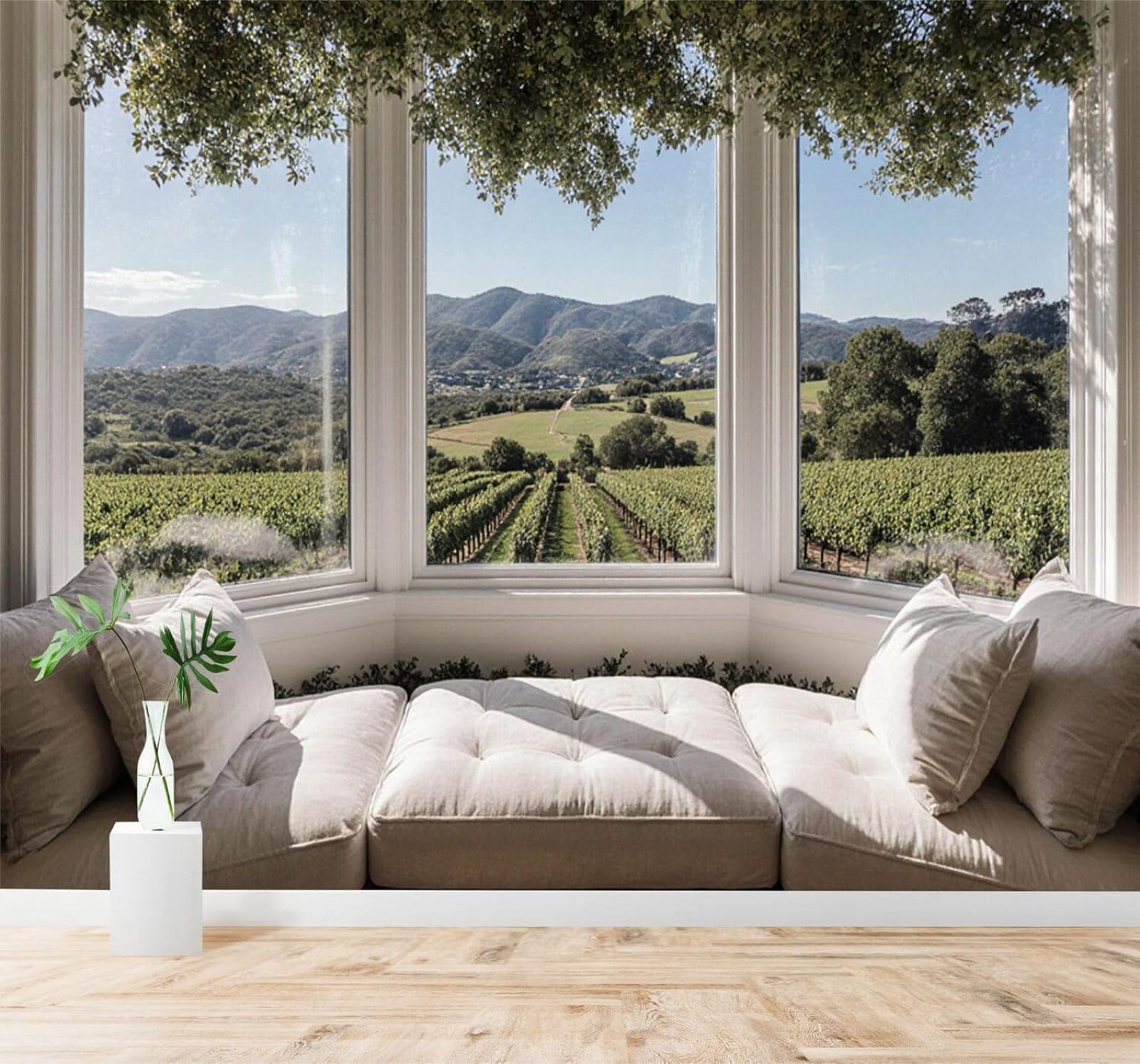 Tzxztt 350Cm×256Cm(B×H) Balcony Cosy Vineyard View Rolling Hills Sun Drenched Fields Modern 3D Wallpaper Premium Textured Silk Neutral Tones Material Ideal For Living Room Bedroom-350Cm×256Cm