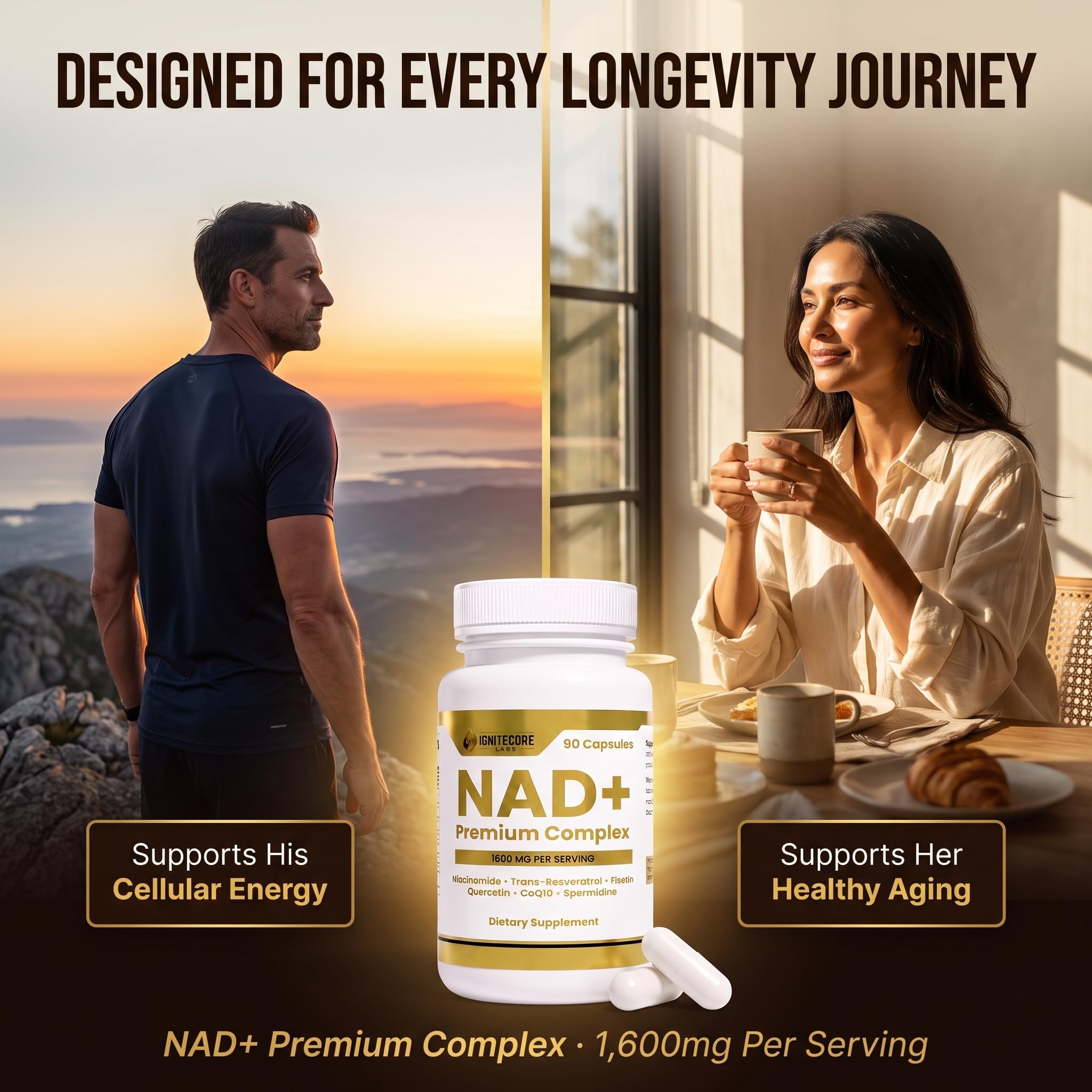 NAD+ Supplement with Spermidine, Fisetin & Trans-Resveratrol - Niacinamide 500mg Vitamin B3, Quercetin, Luteolin, CoQ10, Glycine - Healthy Aging & Cellular Energy for Women & Men, Vegan, 90 Capsules — Amazon image 8