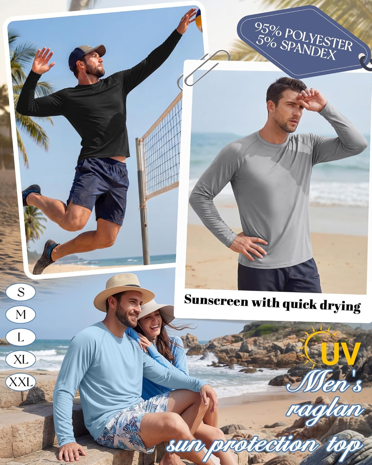 Locoowai 3 Pack Men's UPF 50+ Sun Protection Shirts UV SPF Quick Dry Long Sleeve Rash Guard Workout Swim Lightweight T-Shirts