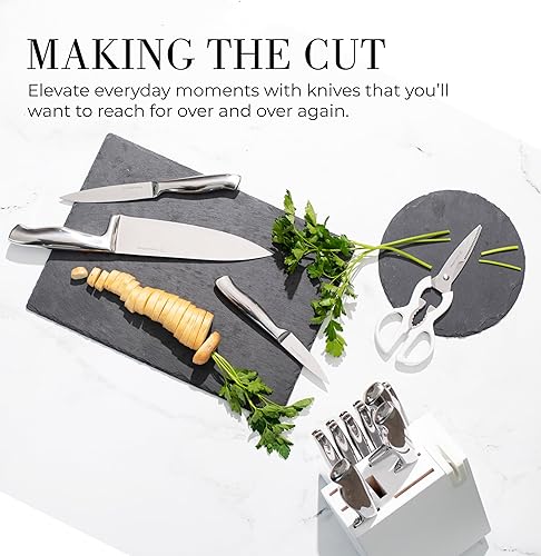 Miniatura 4 de Styled Settings Juego de cuchillos de acero inoxidable con afilador integrado, 14 piezas ultra afilados, juego de cuchillos de cocina de acero