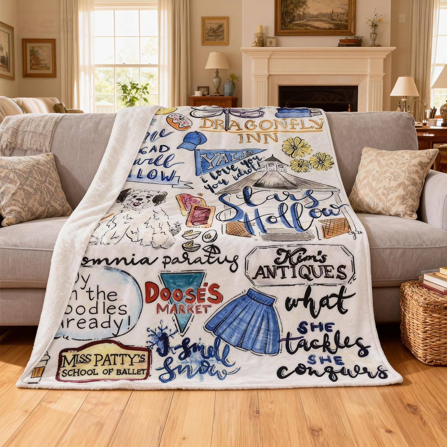 Girls Throw Blanket with Dog Pattern, 50 x 60 inches and 60 x 80 inches, Blue (60"x80")