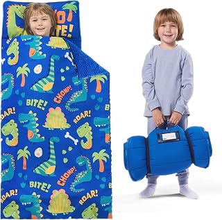 JOIEDOMI Toddler Sleeping Bag for Kids 55''x30'' Nap Mat with Removable Pillow and Minky Blanket for Toddler Ages 3-7 Roll Up Soft Kids Sleeping Bag for Boys Girls Kindergarten Daycare Sleepover