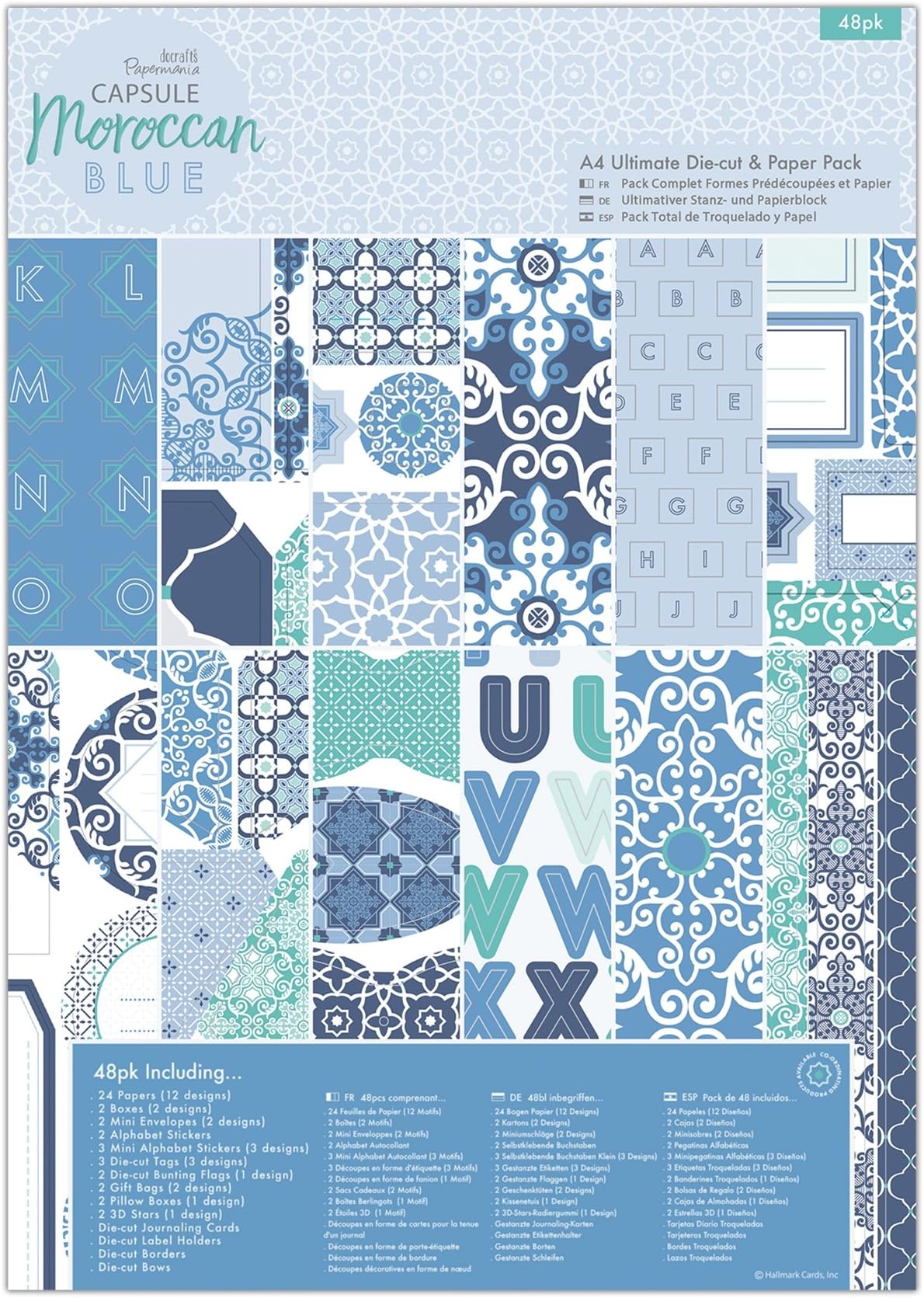 Papermania Capsule Pack of 48 Ultimate Die-Cut Pack, Paper, Blue, 22.2 x 30.5 x 1.2 cm